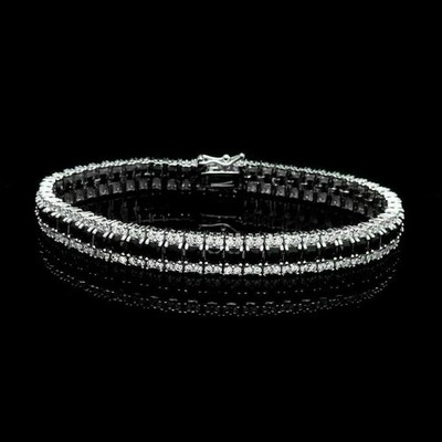 10 kt rundes Laborgefertigtes schwarzes Onyx Damen Tennisarmband 14 K Weißgold-Finish