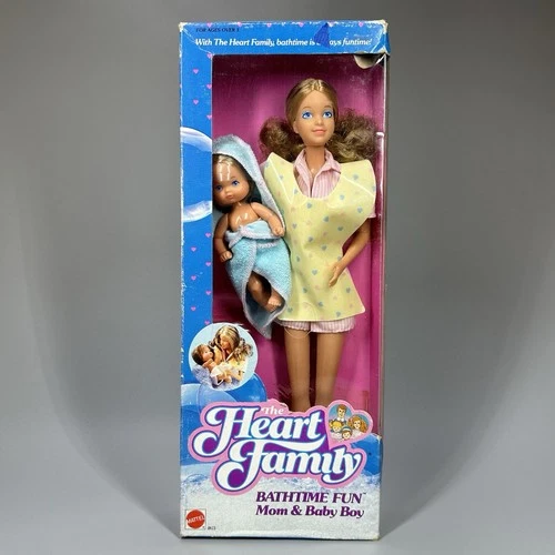 Vintage 1984 Mattel Heart Family Bathtime Fun Mom & Baby Doll Set - Sealed