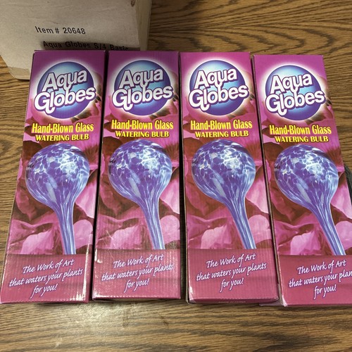 Aqua Globes Bulbo per piante irrigazione in vetro soffiato a mano blu nuovo con scatola set di 4 - Foto 1 di 2