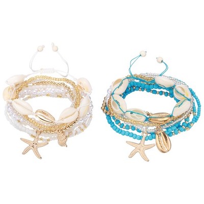 Summer Beach Bracelets Bohemian Beads Stretch Bracelet, White/Sky Blue