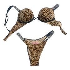 Victoria  s Secret Push Up Bikini Set Top 34B Animal Print Rhinestone Small Rare