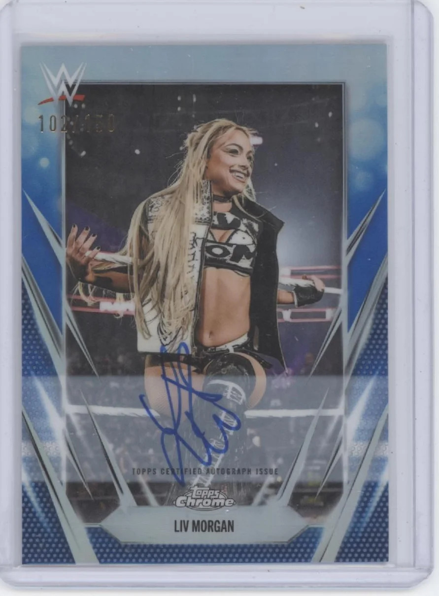 2026 Topps Chrome WWE Liv Morgan #BCA-LIM Blue Refractor /150 Auto