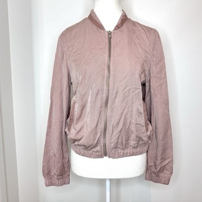 Esprit Blush Pink Bomber Jacket W/ Lace Trims Sz S Coquette Soft Girl Zip Up