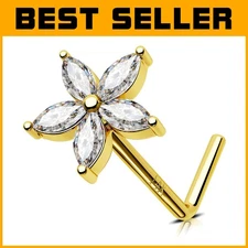 Chic 14K Gold Flower Nose Ring with Cubic Zirconia - Ideal for Sensitive Skin