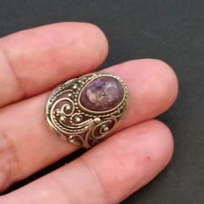 Vintage Filigree Ring Purple Natural Stone Boho Bohemian Cabochon Low Silver VTG