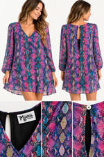 Show Me Your Mumu Women’s Multicolor Snake Print Chiffon V-Neck Tunic Blouse M