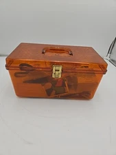 Vtg WIL-HOLD Wilson Lg Plastic Amber Orange Translucent Sewing Box No Trays FULL