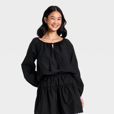 Women's Balloon Sleeve Tie-Front Top - A