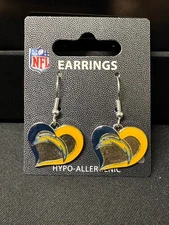 NFL San Diego Los Angeles Chargers Heart Swirl Dangle Earrings