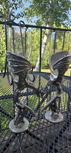 Dragon Heart Wings Wine Royal Blue Glasses *NEW* Wedding Toast Anniversary - Picture 14 of 24