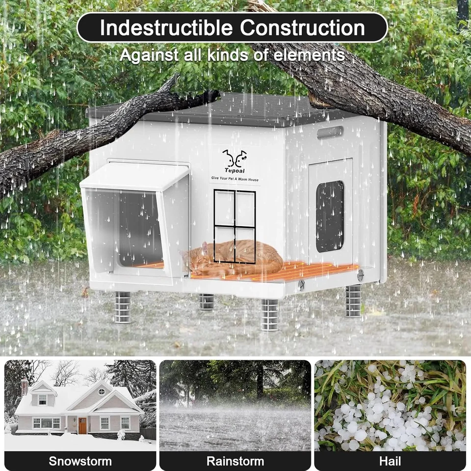 Casa para gatos exterior climatizada con puerta de escape, refugio resistente a la intemperie aislado Foto 4 de 4