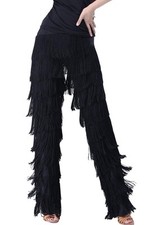 Women Tassels Fringe Dance Pants Ballroom Latin Tango Salsa Medium Black Cowgirl