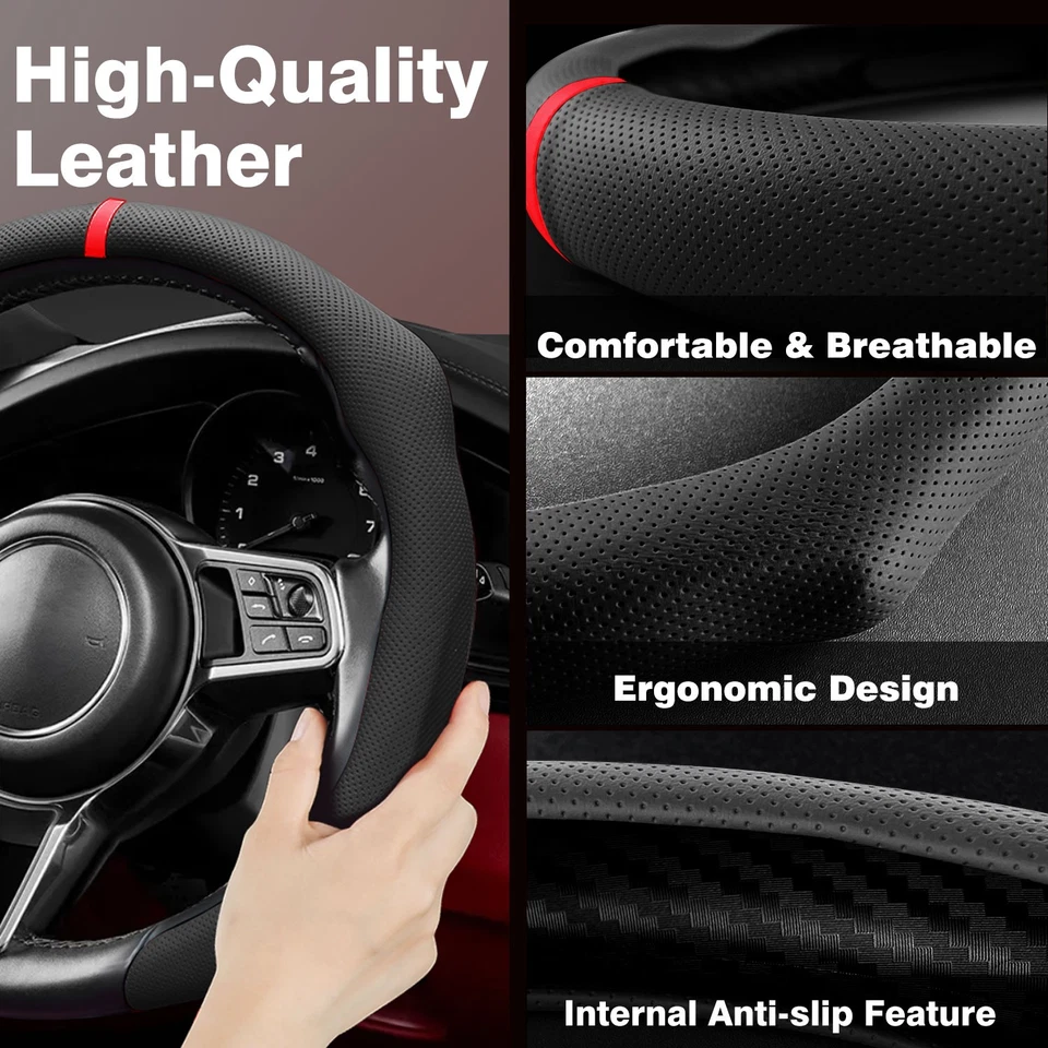 For Volkswagen Polo Tiguan Atlas 15'' Car Steering Wheel Cover D-Shape Leather - Image 4 of 4