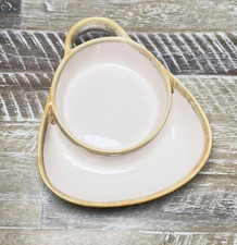 LTD Commodities Tan Glazed Chip Dip Soup Crackers Bowl Divided Section