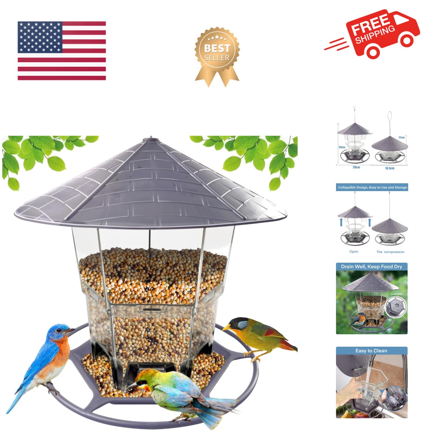 S For Outside, Adjustable Feeder With Sturdy Wire And Roof, 