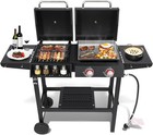 Gas & Charcoal Combo Grill Propane BBQ, Cast Iron Grates Steel Griddle Outdoor