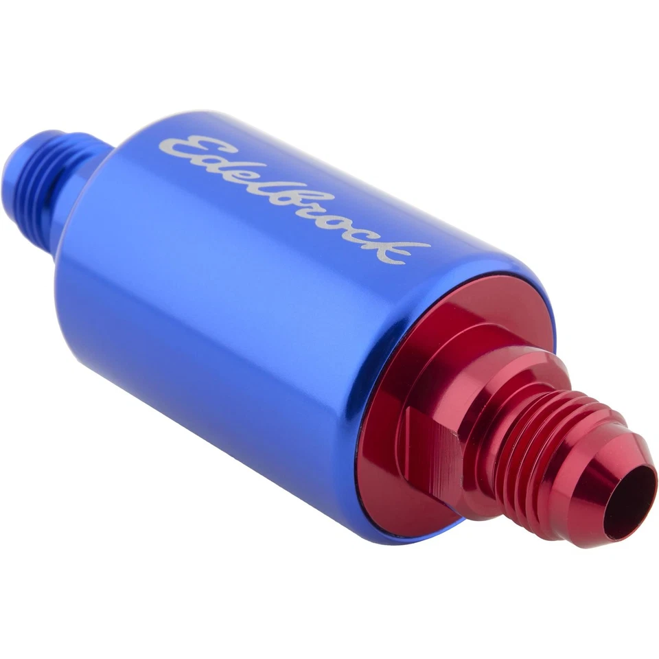 Filtro de combustível em linha Edelbrock 8130, azul anodizado, alumínio - Imagem 4 de 4