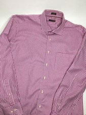 Men s Peter Millar Fuchsia Gingham Cotton Button Up Shirt Size XL EUC