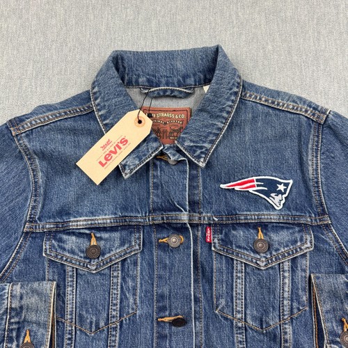 New England Patriots Levis Denim Jacket Womens 2XL XXL Blue Embroidered NFL Coat - Picture 2 of 15