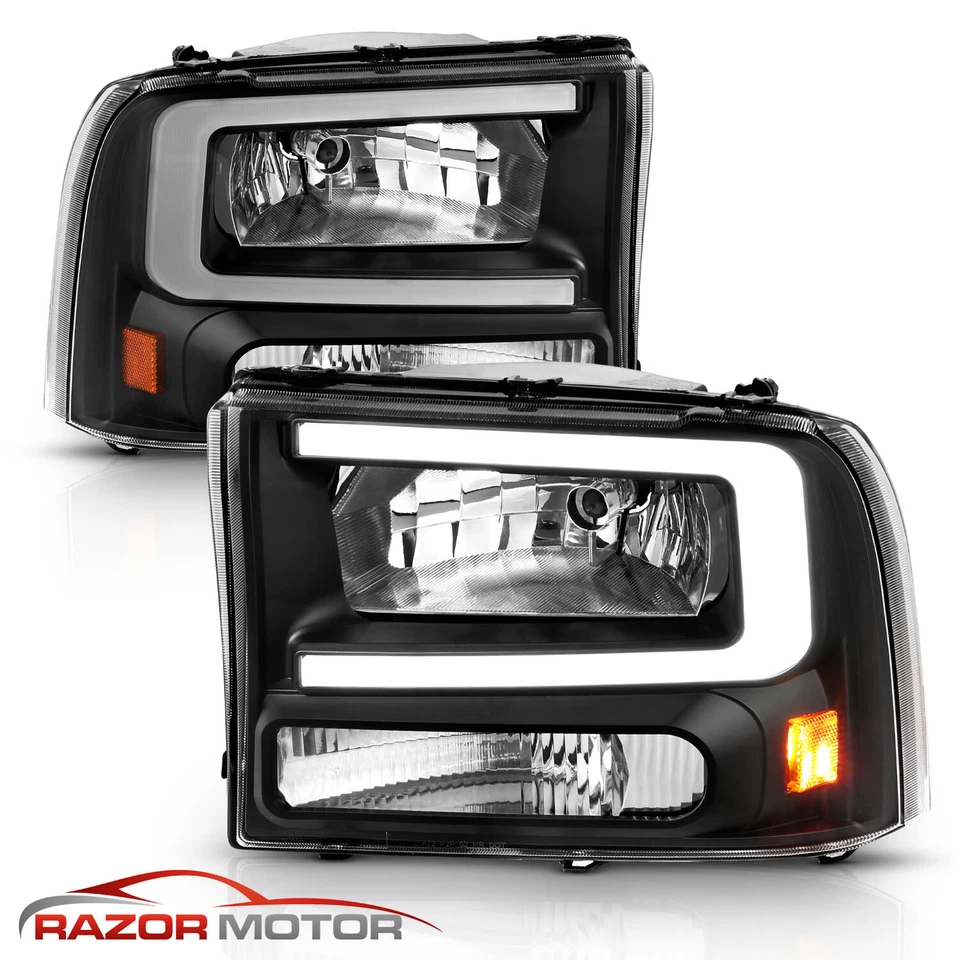 1999-2004 [LED C Bar] For Ford F250/F350 Superduty Excursion Black Headlights - Image 3 of 4