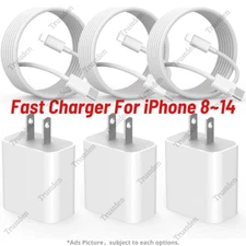 For iPhone 14 13 12 11 Pro Max XR 20W PD USB C Fast Charge Cube Type C Cable Lot