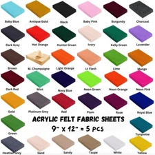 FabricLA Acrylic Felt Fabric Sheets | DIY Arts & Crafts 9 X 12 Inch | 5 Pieces