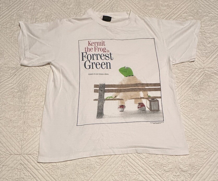 Vintage Kermit Frog Forrest Gump Mens Shirt Large White Movie 