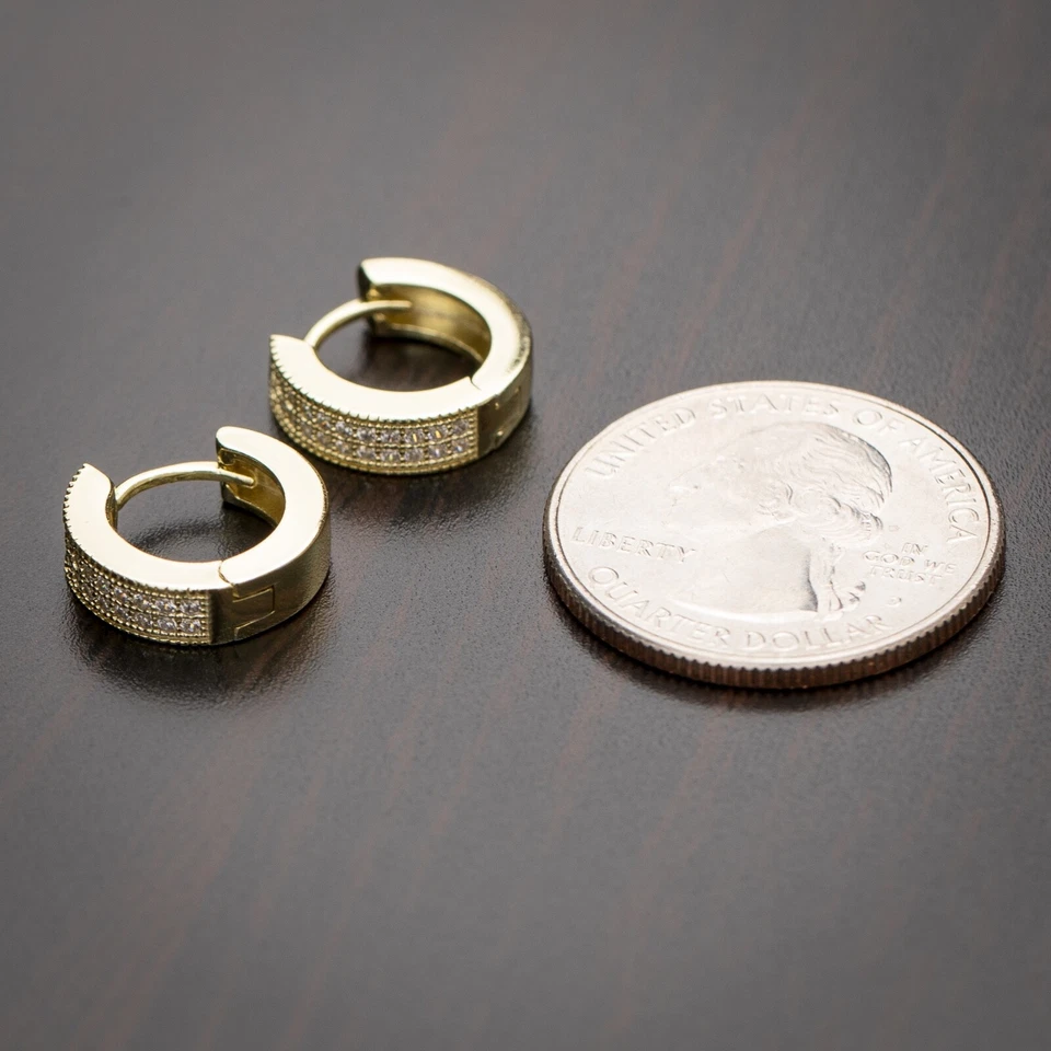 Pendientes de aro gruesos de circonita helada enchapados en oro de 14K para hombre de plata de ley 925 Foto 4 de 4