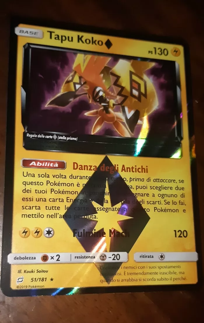 Pokemon - 51/181 TAPU KOKO Prisma Rara Holo - Gioco di Squadra - ITA -  NM/MINT