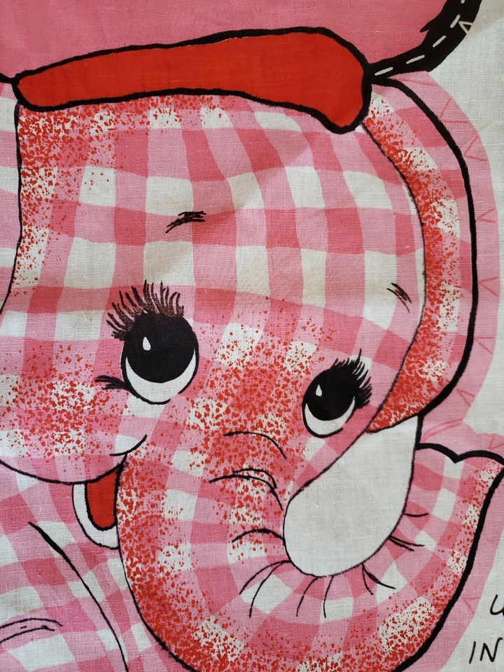 Vintage 1960s Pink Gingham Elephant Fabric Panel doll pillow cut n Sew Pattern - Image 2 of 4