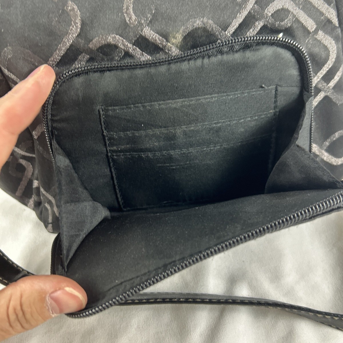 Treviso Black Handbag Purse Silver Loop Design Zip And Snap Treviso Black Handbag Purse Silver Loop Design Zip And Snap