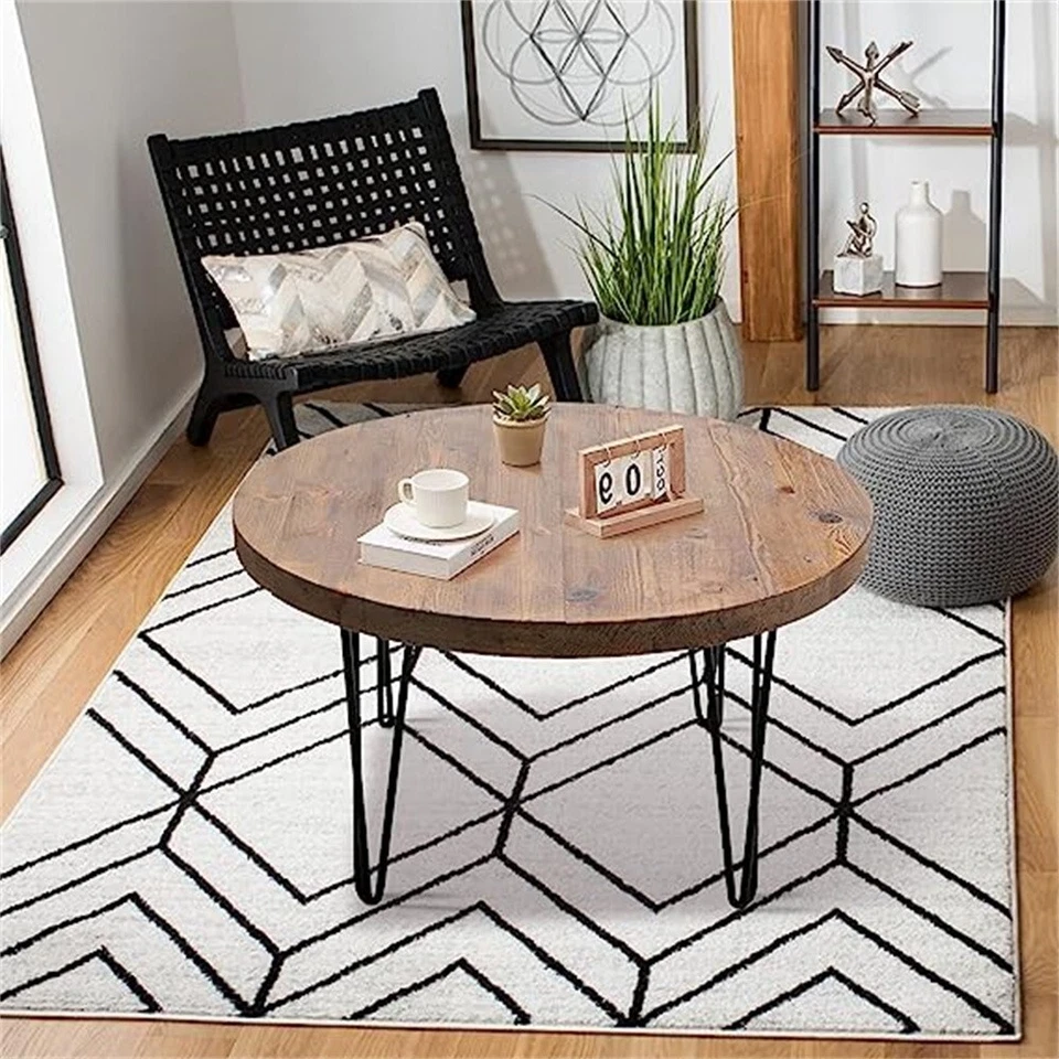 Mesa de centro redonda de madera maciza recuperada 27"x27"x15"H mesas de sofá de madera rústica Foto 3 de 4