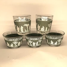 Vintage Jeanette Grecian Wedgwood Green Hellenic sherbet dish bowl hiball glass