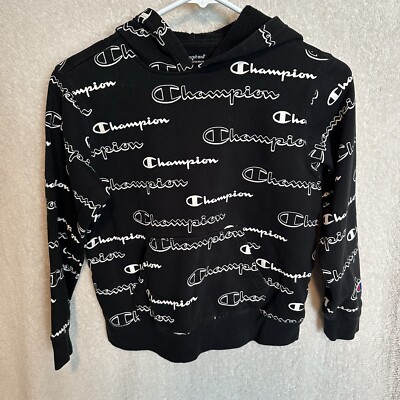 Champion Youth Medium Sweatshirt All Over Print Black White Logo