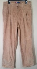 CHAPS RL Pleated Corduroy Pants Men size 34x32 (33x30) Classic Fit Cuffed Beige