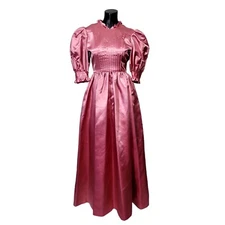 Vintage 70s Heavy Pink Satin Pintucked Victorian Edwardian Formal Dress Handmade