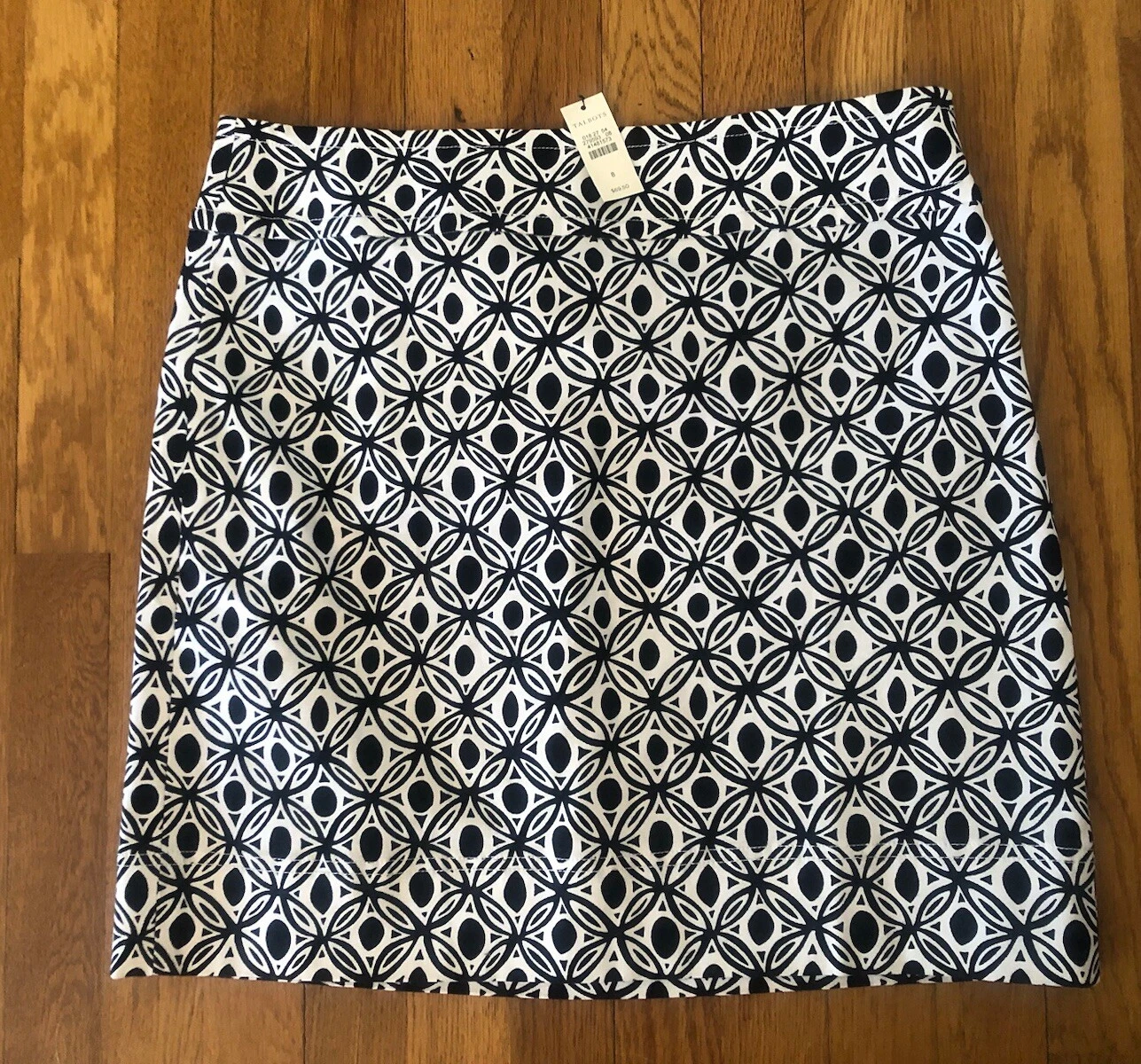 NWT Talbots Womens Size 8 Dark Blue White Print A-Line Skirt Cotton Blend