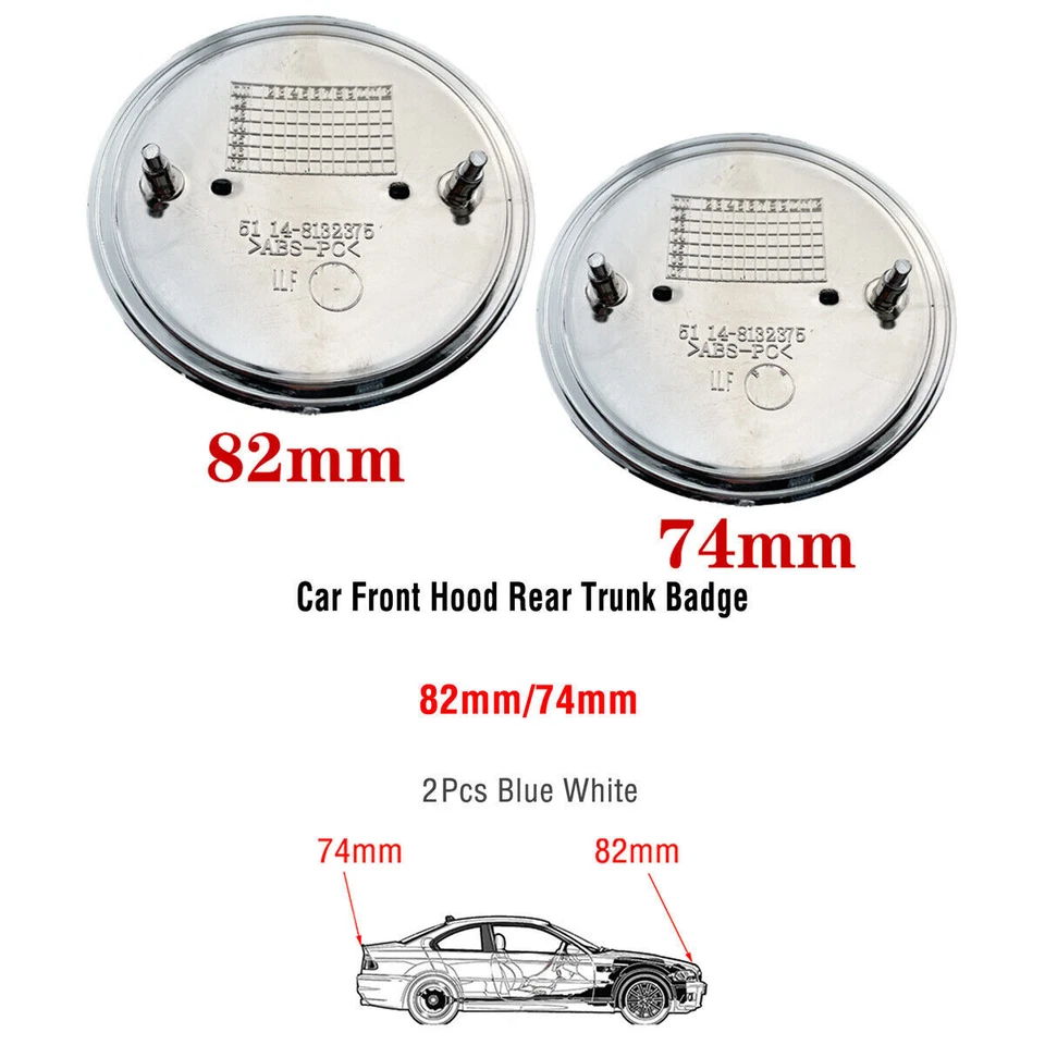 2 peças emblema capô dianteiro e porta-malas traseiro (82mm + 74mm) ajuste emblema BMW 51148132375 - Imagem 2 de 4