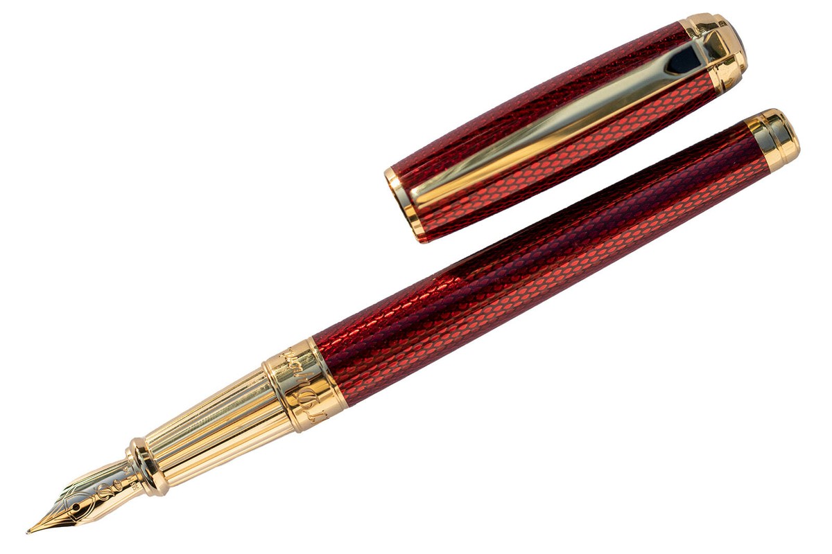 ST DUPONT LINE D DIAMOND GUILLOCHE ROLLERBALL PEN RUBY RED LACQUER