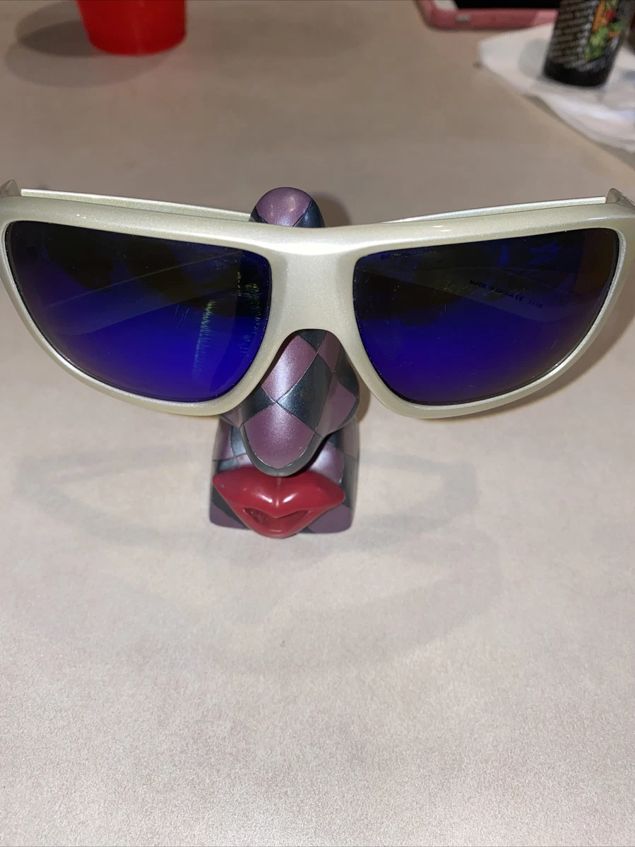 Dot Dash Aperture White W Blue Mirror Shield Wrap Mens Sunglasses