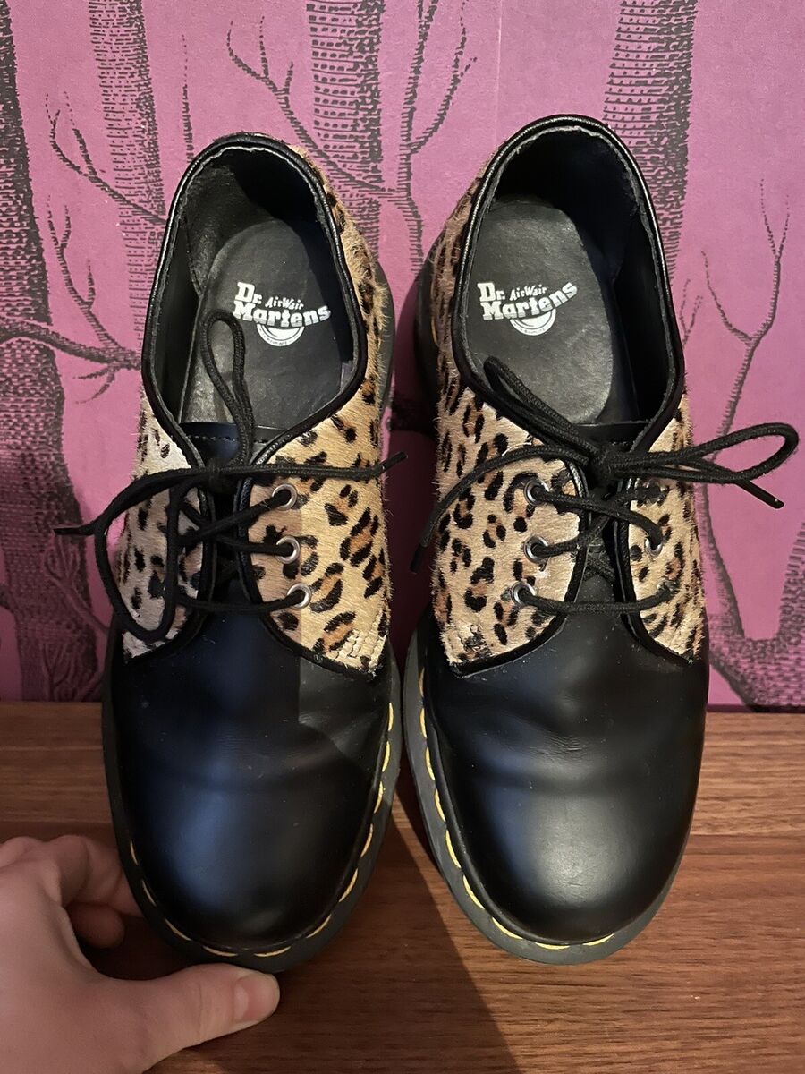 Dr Martens 1461 Leopard, Hair On Print Black Leather Shoes Dr Martens 1461 Leopard, Hair On Print Black Leather Shoes