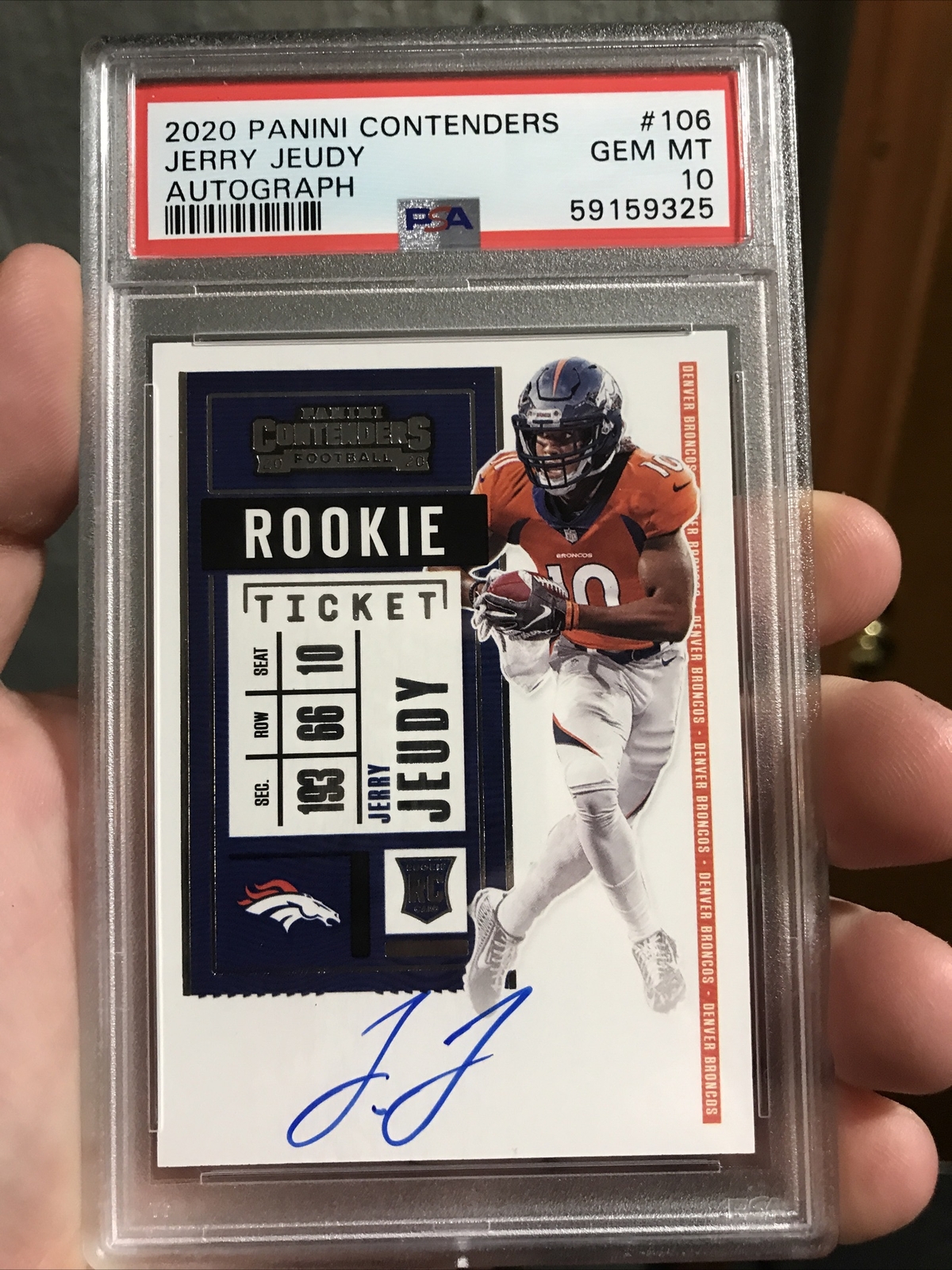 2020 Panini Contenders Jerry Jeudy Autograph PSA 10 Gem Mint On Card Auto RC