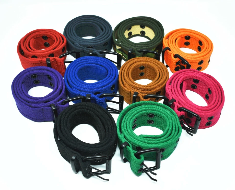 Cinturón unisex para hombre 100 % algodón lona doble ojal agujero hebilla ajustable jean Foto 2 de 3