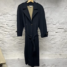 Austin Reed Double Breasted 100% Wool Long Belted Lined Overcoat Trench Vintage