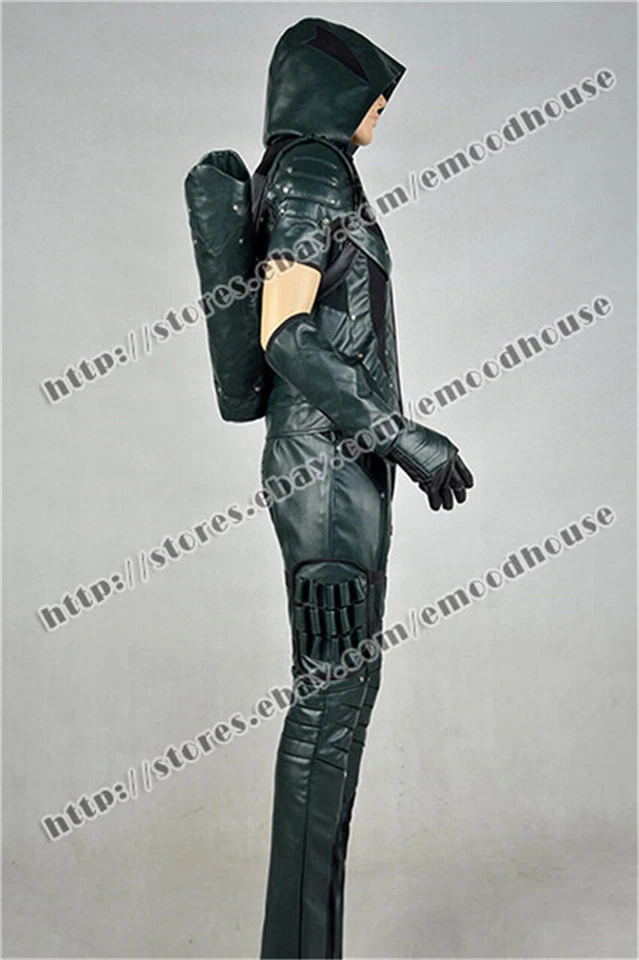 Serie de TV Flecha Verde Cosplay Oliver Queen Disfraz Cuero Verde Oscuro Conjunto Completo Foto 3 de 4