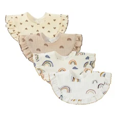 4 Pcs Baby Muslin Bandana Bibs 360° Cotton Drool Bibs for Boys & Girls Teething