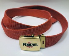 Vintage Pennzoil Belt Buckle and Red Belt 49" Solid Brass Made In USA