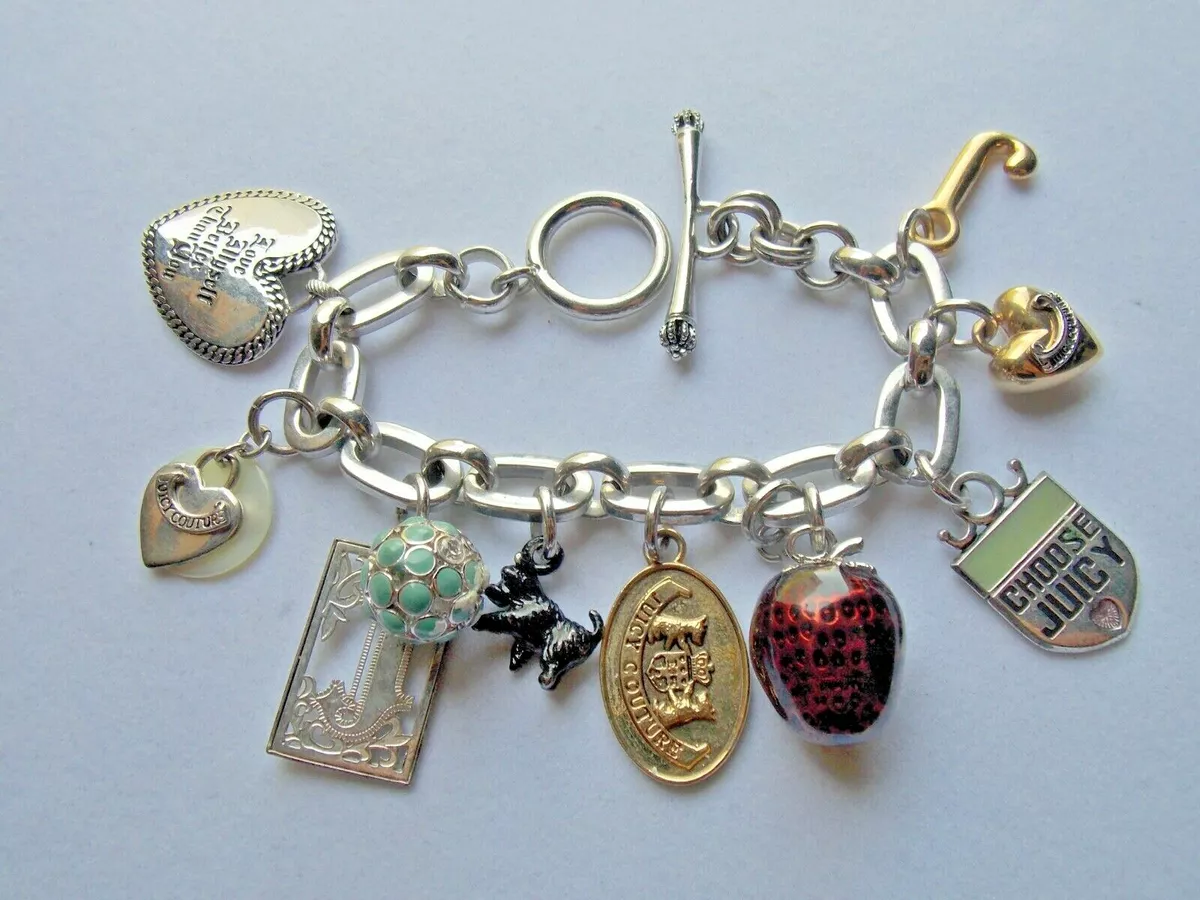 JUICY COUTURE SILVER/GOLD TONE 10 CHARMS CHAIN TOGGLE BRACELET