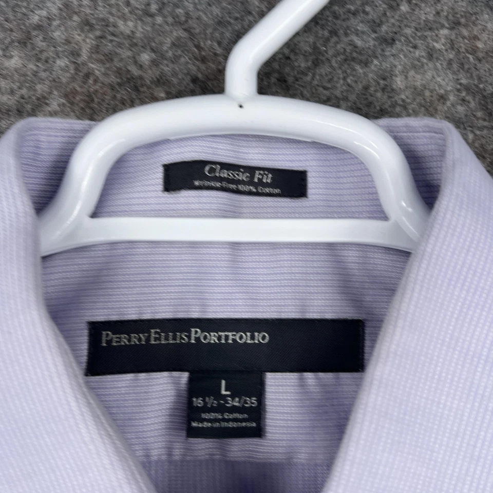 Perry Ellis Portfolio Button Up Shirt Men Large Purple Classic Fit Wrinkle Free - Image 3 of 4