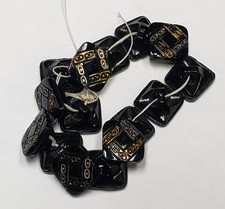 15 Vintage Buttons Glass Black Gold Square Collector's Estate LOT Sew Craft